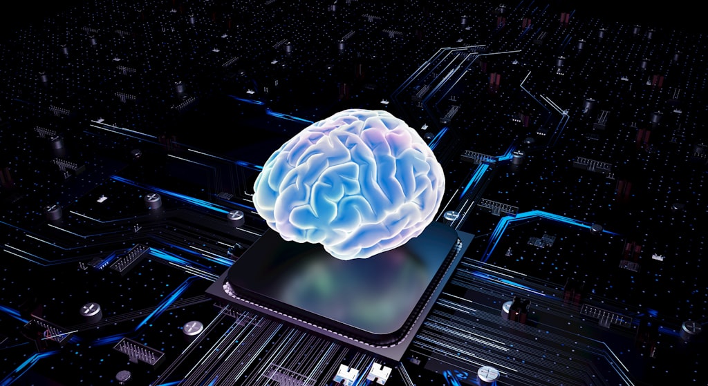 Avanço da inteligência artificial com o Grok 4.6 Ilustração de cérebro sobre processador representando inteligência artificial e o avanço do Grok 4.6